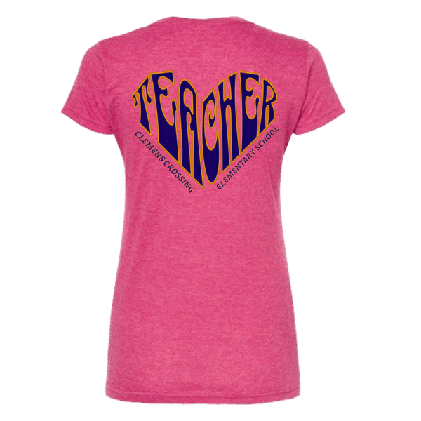 teacher heart pink shirt back