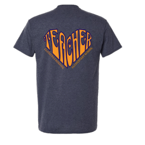 teacher heart heather navy shirt back unisex