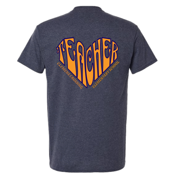 teacher heart heather navy shirt back unisex
